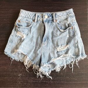 Garage Blue Distressed Jean Shorts with Frayed Hem